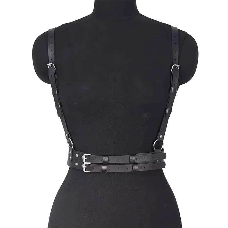 Women Fashion Harness Pu Leather Studded Decor Harness Adjustable Harness Belt Gothic Harness Bondage Lingerie Chest Harness