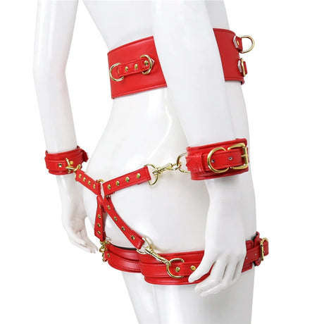 Leather BDSM Harness Woman Accessories Set Fetish Lingerie Body Bondage Gear Waist Thigh Restraints Cuffs Garter Belt Sex Toys