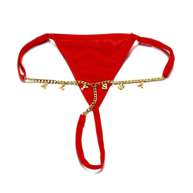 Sexy Women Custom Thong with Letter Metal 12 Constellations Body Waist Chain Jewelry Panties Girl Personalize Underwear Gift
