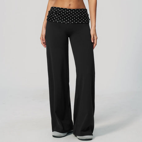 Fashion Polka Dot And Striped Wide Leg Pants For Women Fold Over Waist Bell-bottoms Flare Yoga Pants Push Up Workout Leggings