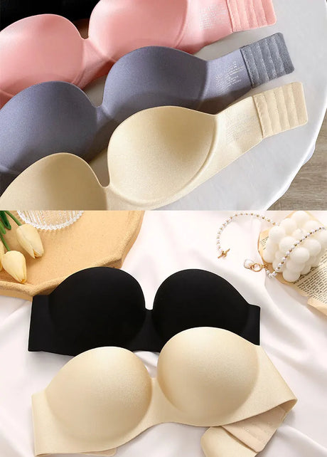 FINETOO 2Pcs Women Invisible Bras Front Closure Bra Sexy Push Up Bra Female Brassiere Strapless Seamless Backless Bralette