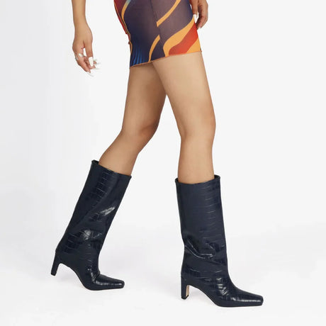 2024 NEW Fashion High Tube Knee High Boots 10cm/6.5cm Thick Heel 21 Colors Women Short Plush Boots Size 45 Winter Leather Shoes