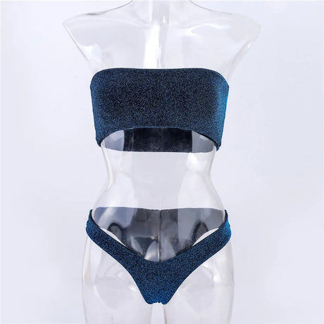 Shiny Bikini Bandeau Swimsuit Tinsel Swimwear Y2K Trend Women Strapless Micro Bathing Suit Brazilian Beach Outfit Bikinis Tangas