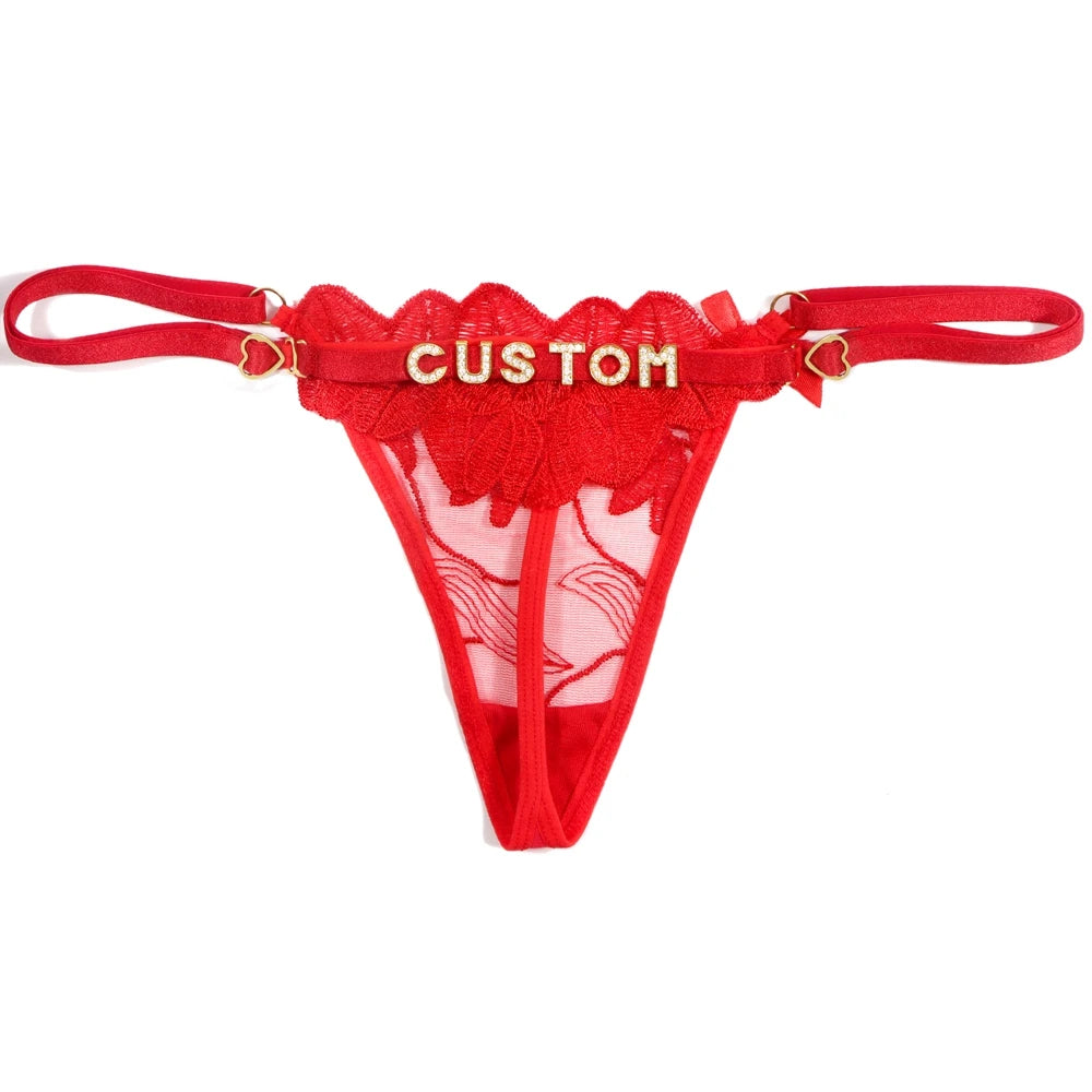 Sexy Customized Name Lace Thong Panties for Women Adjustable Underwear Detachable DIY Letter Personality Valentine's Day Gift