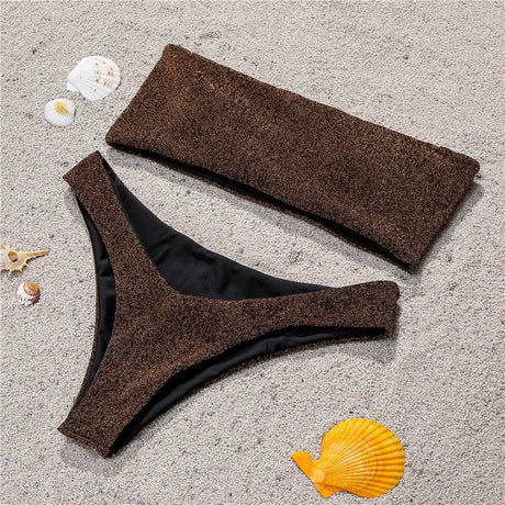 Shiny Bikini Bandeau Swimsuit Tinsel Swimwear Y2K Trend Women Strapless Micro Bathing Suit Brazilian Beach Outfit Bikinis Tangas