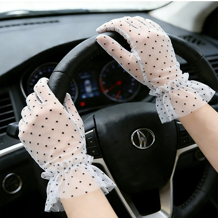 Short Dot Embellished Wedding Veil Performance Gloves for Women Netting Bridal Wedding Gown Polka Dot Gloves Breathable Gloves