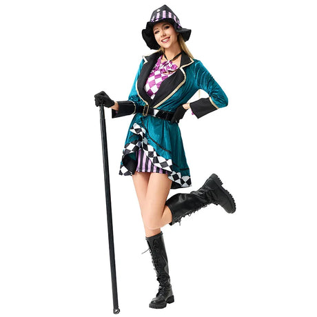 Magician Clown Cosplay Costume Alice Costume Circus Outfits Hatter Halloween Carnival Stage Performance Roleplay Clothes