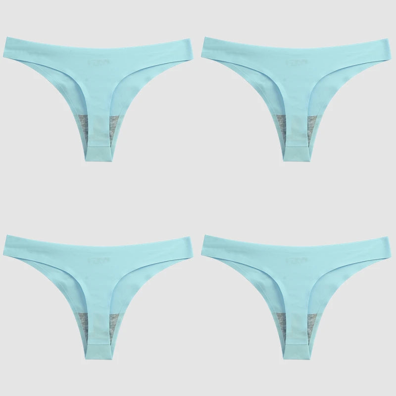 WarmSteps 4PCS/Set Sexy Women Panties Silk Satin Female Thongs Lingerie Soft Cozy Underwear Hot G-Strings Seamless Sports T-Back