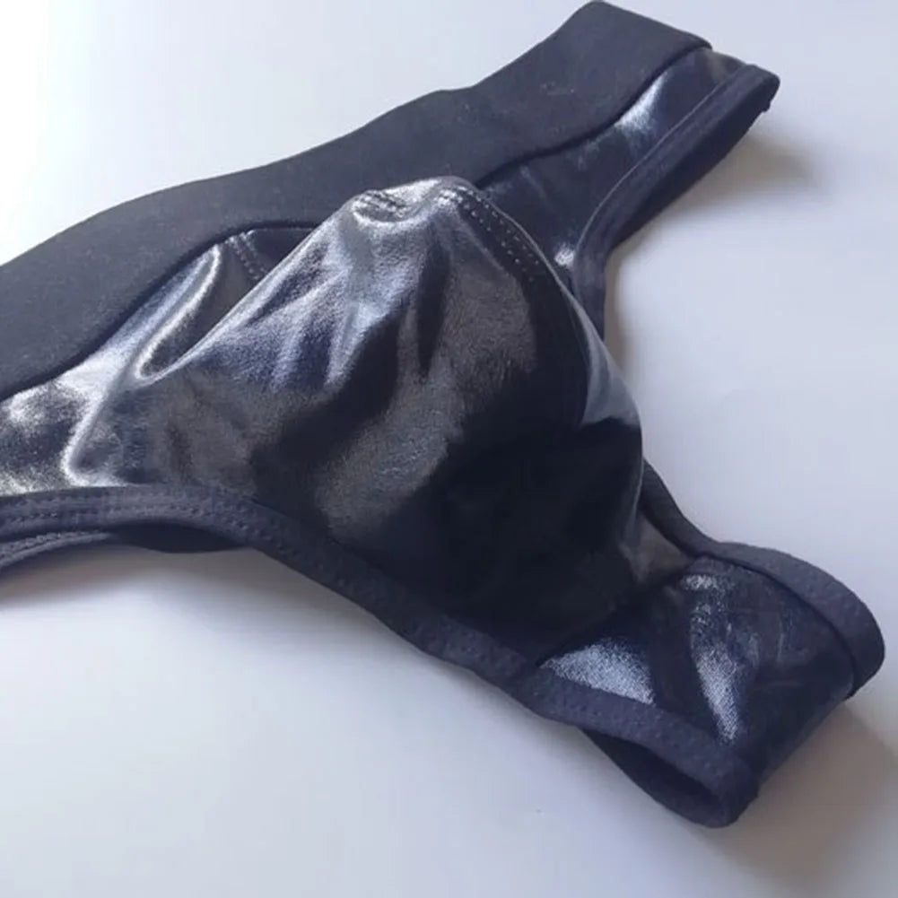 1pc Men Lacquer Leather Sexy Thong Nightclub Gay Sissy Breathable Pouch Underwear Underpants High Stretch Panties G-String