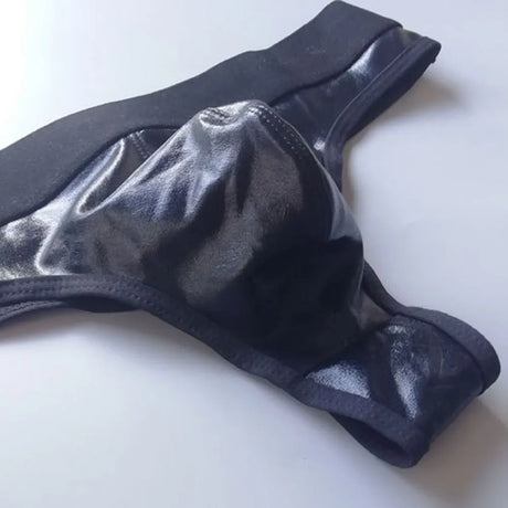 1pc Men Lacquer Leather Sexy Thong Nightclub Gay Sissy Breathable Pouch Underwear Underpants High Stretch Panties G-String