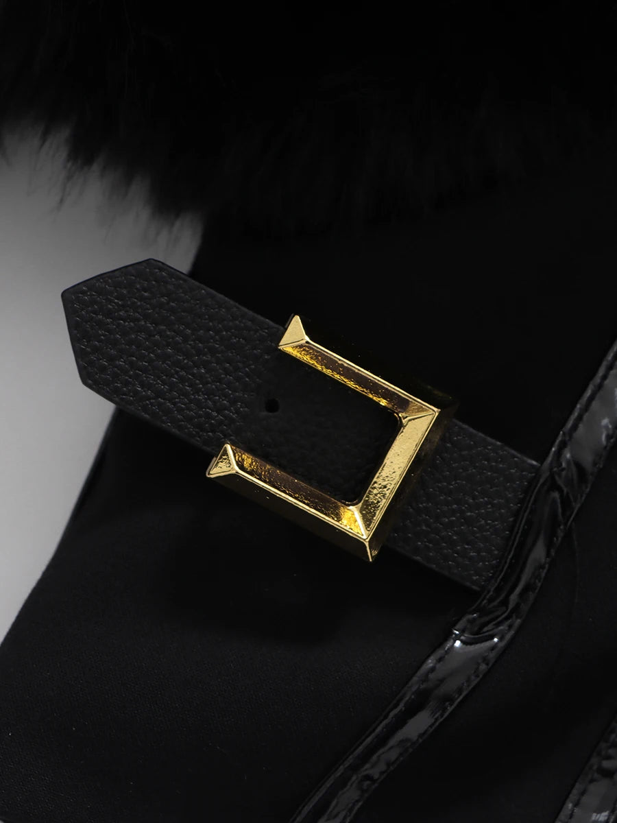 TWOTWINSTYLE Black Slimming Spliced Zipper Jackets for Women Lapel Long Sleeves Tunic Patchwork Fur Fashion Jacket Female New