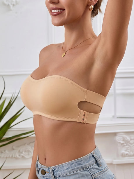 Solid Strapless Wireless Women's Bra Bralette Side Clasp Push up Bra Breathable Back Comfort Unpadded Bras