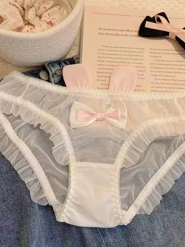 Cute Knot Lace Pink Rabbit Sexy Pure Desire Net Panties Low Waist Breathable Quick Dry Comfortable Un...