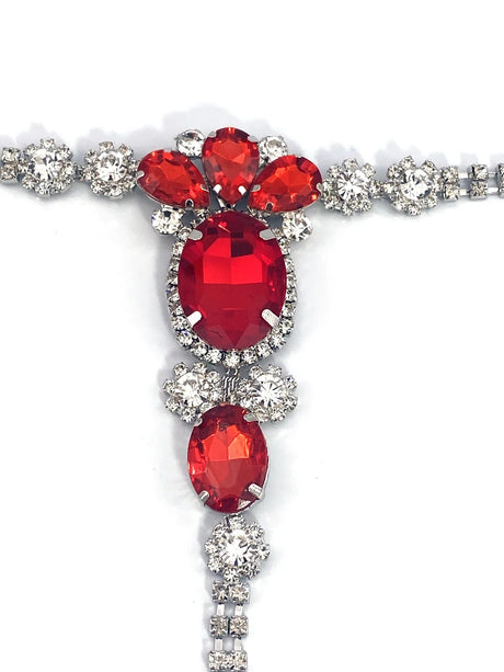 Ruby rhinestone body chain, underwear chain, fashionable nightclub, elegant and sexy bikini