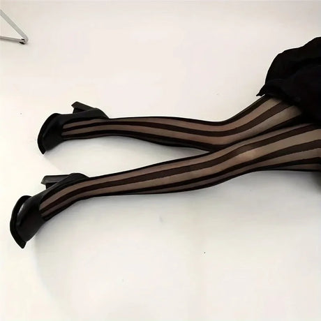 Women's Vintage Sexy Sheer Wide Vertical Stripe Pantyhose Tights Retro Classic Hosiery for Fashionable Look