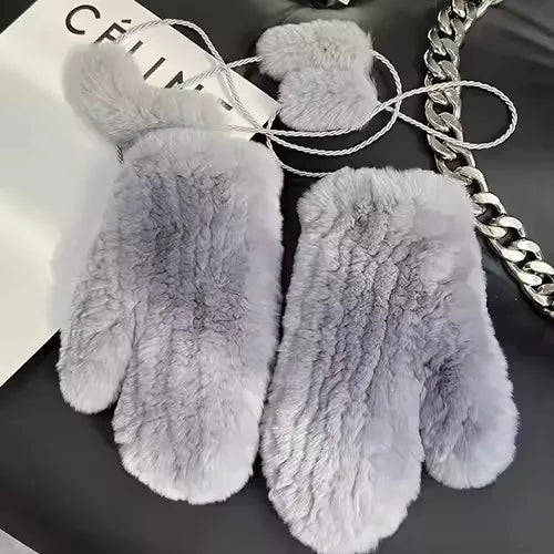 Hot Sale Women's 100% Natural Rabbit Fur Winter Gloves Warm Knit Thick Thermal Mittens Soft Real Fur Outdoor Cold Weather Glove
