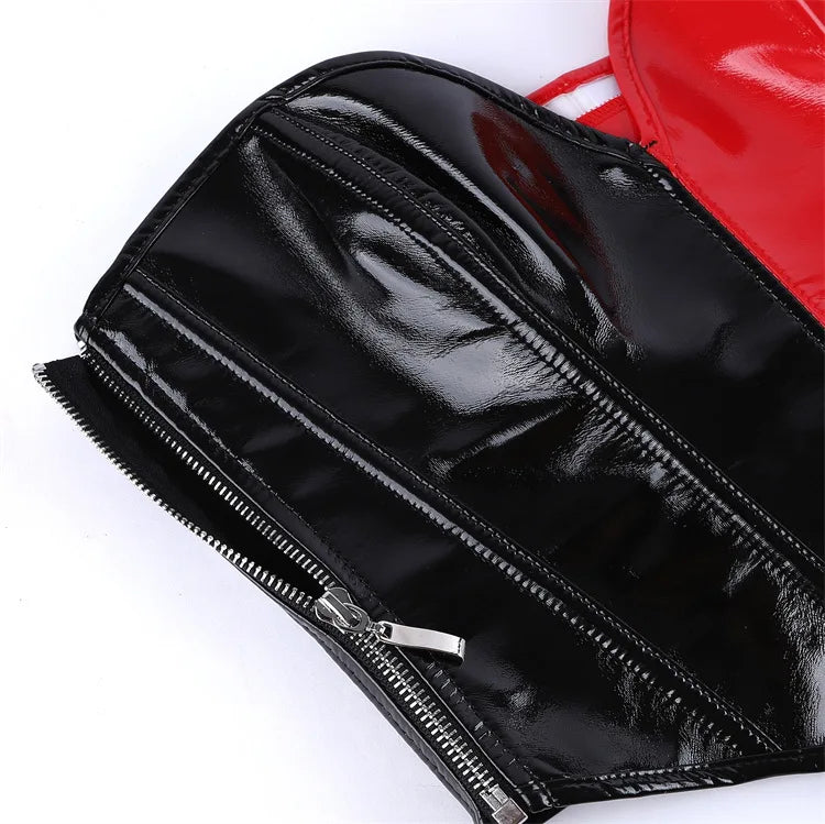 Black Shiny PVC Bustier Faux Leather Corset Crop Top Body Shaper Women Sexy Corselet Vest Plus Size