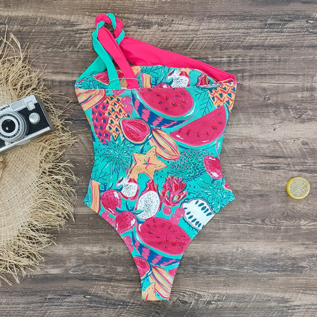 Sexy One Piece Swimsuit One Shoulder Solid Cut Out Monokini Pattern Women's Swimwear Slimming Bodysuit Women Beachwear 2022