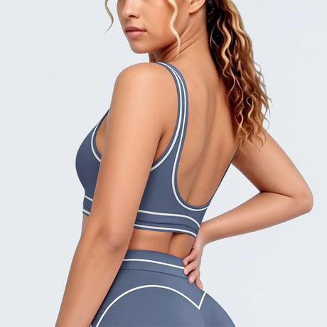 Women's Yoga Bra Vest Fitness Tank Running Workout Gym Top Push Up Padded Soft Slim Contrast Piping Racerback Sports Underwear