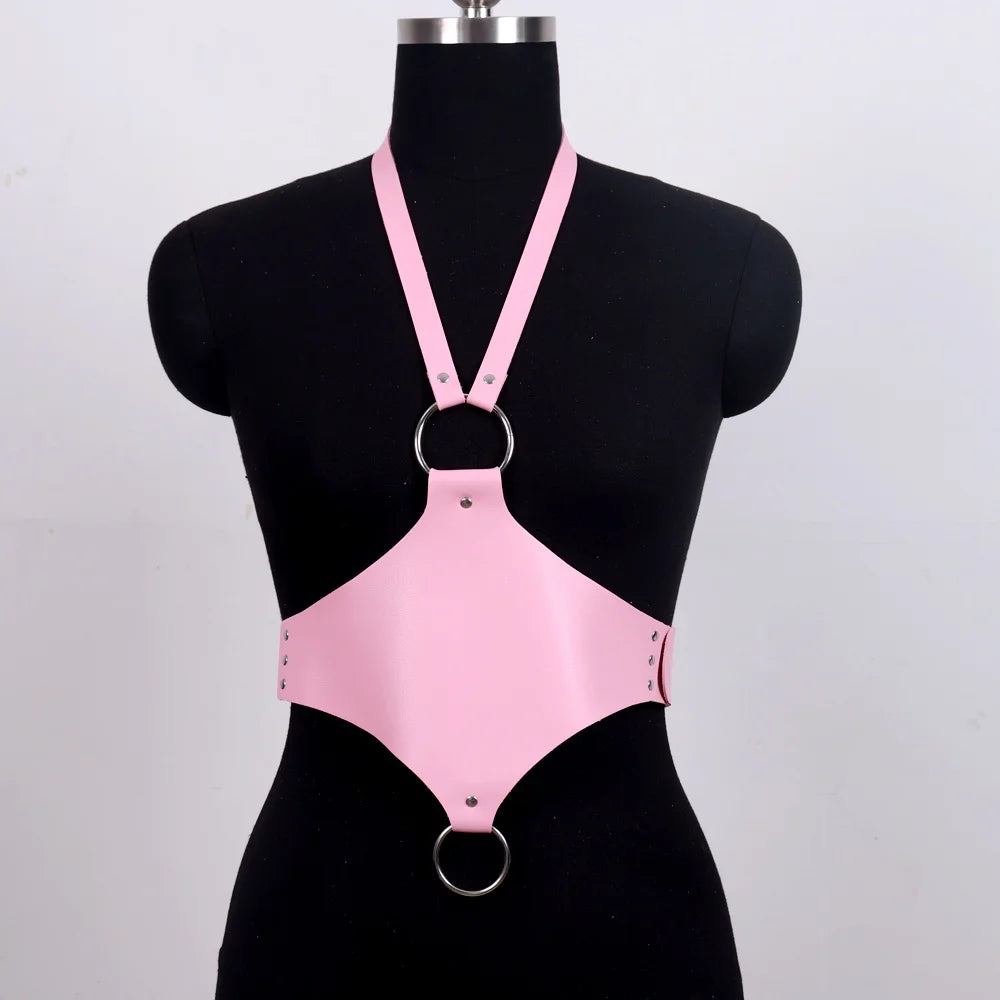 Women's Edgy Pink Faux Leather Harness Belt - Metal O-Ring Decor - Minimalist Fashion Waist Accessory for Stylish Outfits