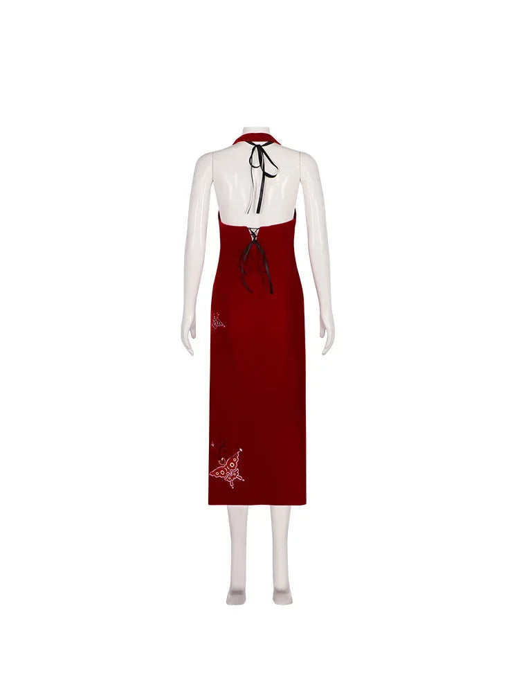 Ada Wong Cosplay Dress Uniform Halloween Christmas Costume Women Red Lace Cheongsam Lingerie Suit Movie Secret Service Outfits