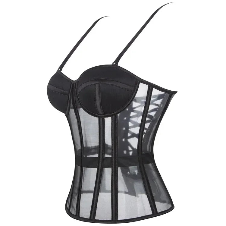 WSHKING Overbust Corset With Bra Korset Woman Strapless Bustier Top Mesh Women Lingerie Black White Sexy Lingerie
