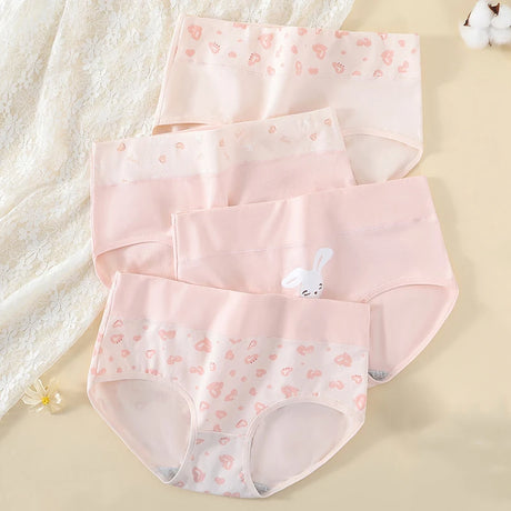 4Pcs Cotton Women Panties Breathable Underwear Fashion Print Ladies Briefs Slim Soft Underpants High-Rise Sexy Ladies Lingerie