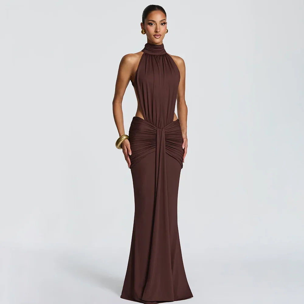 Women Solid Color Mermaid Evening Dress Sexy Open‑Back Slim Floor‑Length Long Gown Formal Banquet Party Maxi Dresses For Ladies