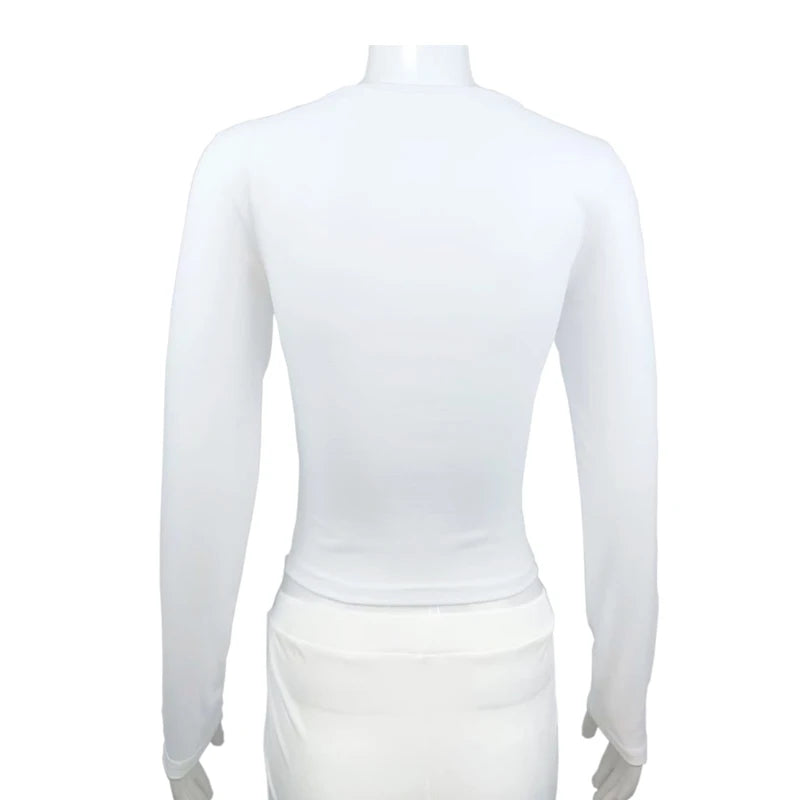 Long Sleeve T-shirt Slim Tops Sexy Woman Clothing Square-Cut Collar Close-fitting Tee Shirt Street Wear Fall 2025 New 2523