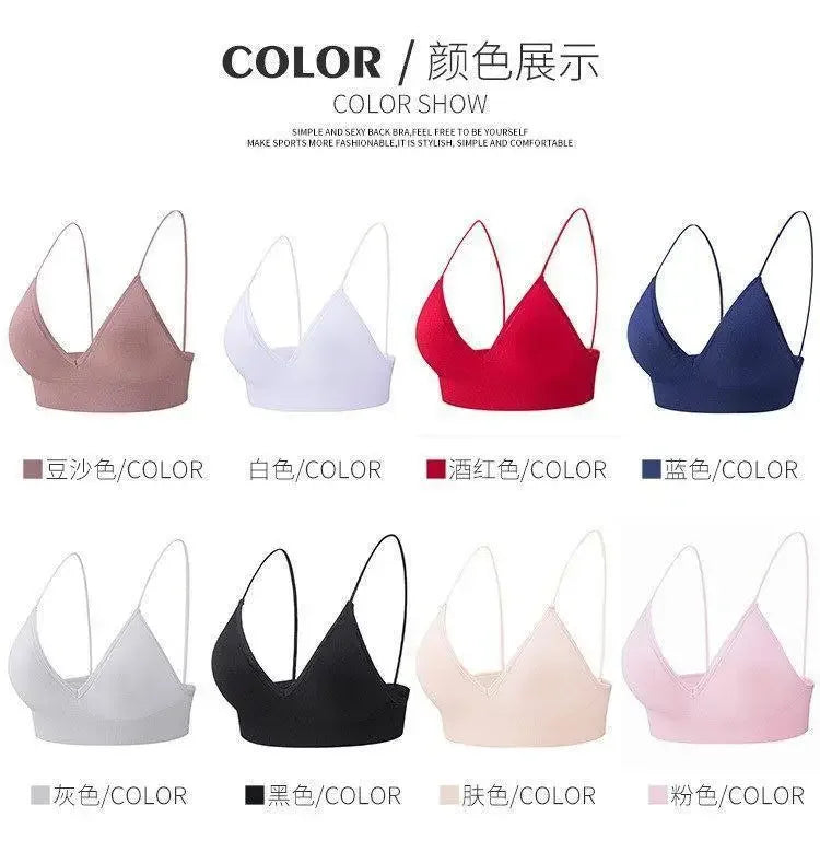 V Neck Seamless Triangle Cup Bra Camisole Underwear Wrapped Chest Women S M L Breathable Gather Up Sports Fitness Yoga Casual