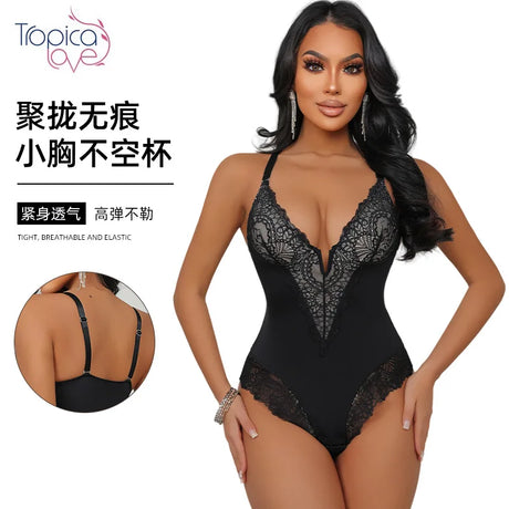 Soft Bodysuit Silky Touch Layer Bodysuits 2 Layers Shapewear Open Crotch Jumpsuit Soft Smooth Body Shaper Lace Bodysuits