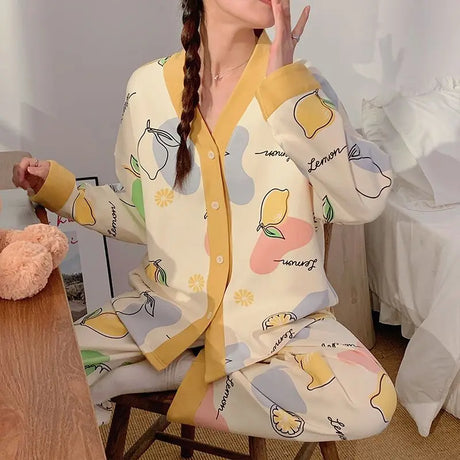 Women's Pajamas Set Spring Pyjamas Long Sleeve Pants Sleepwear Casual Pijama Ladies Nightwear Home Clothes 2 Piece New Arrival