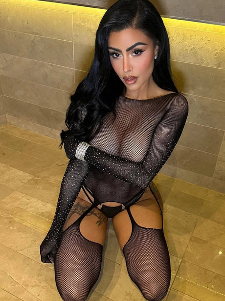 Tornova Slim-Fit Mesh Diamond-Design Sexy Net Clothes High Elastic Underwear No-Need-to-Take-Off for Comfortable Wear Onesie