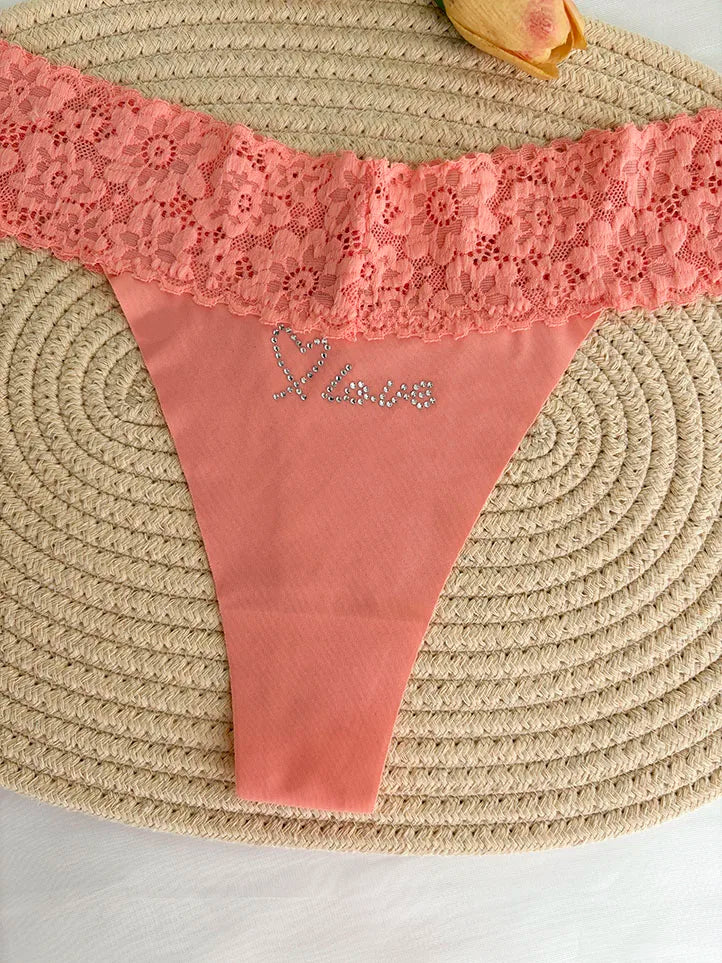 Custom Thong Crystal Letter Name G-string Women Ice Silk Panties Skin Effect Panty Seamless Knickers Girlfriend Anniversary Gift