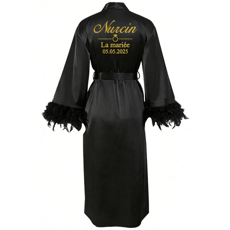 Customized Bathrobe for Women Personalized Name And Date Robe Add Any Text Gown for Bridal Party Feather Bride Robes
