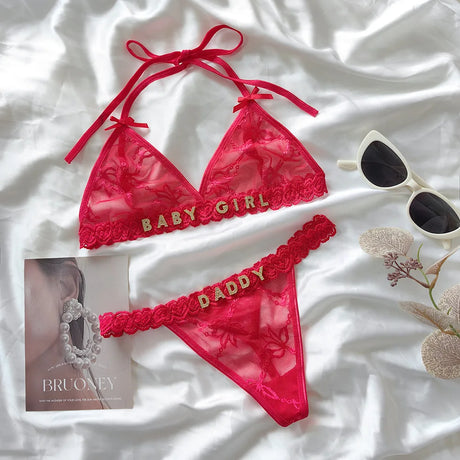 Custom Thongs Lingerie Sexy Bikini with Letters Name G-String Waist Chain Women Body Chain Lace Thong Personalized Unique Gift