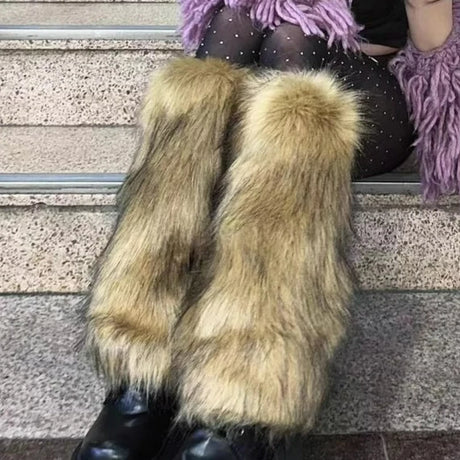 New Y2k Faux Fur Leg Warmers Spicy Girl Harajuku Winter Warm Furry Boots Cover Socks Jk Vintage Hiphop Cosplay Socks Accessories