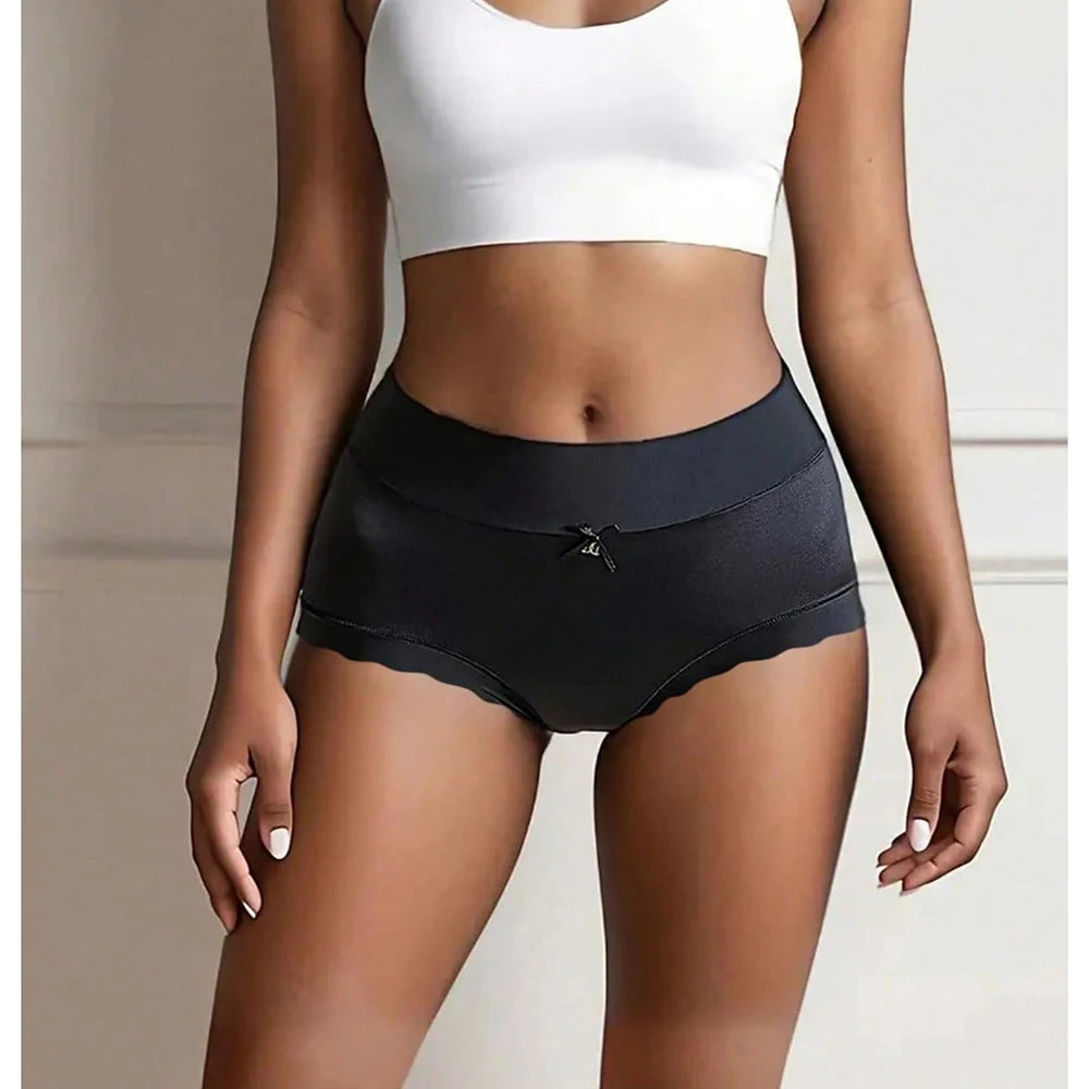 6pcs Women's Seamless Luxury Satin Briefs Mid-Waist Ruffle Mulberry Silk Butt-Lifting Panties Skin-Friendly Crotch, Sexy, Stretchy UnderWear for Women Plus Size
