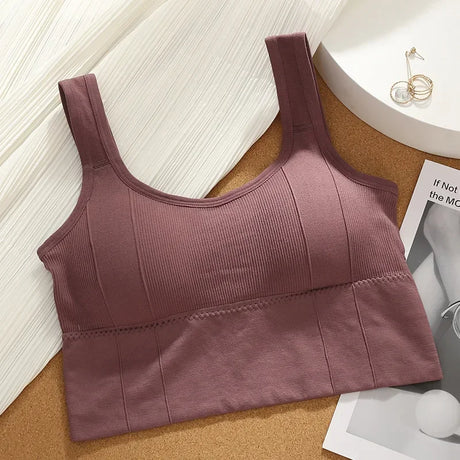 Sports Bra with Sweat-proof Function for Fitness Wear. Women's Seamless Yoga Bra. Anti-shock Off-shoulder Top.