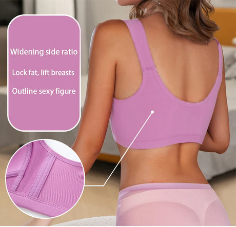 Women's Bra Wire-Free Front Closure Solid Color Full Coverage Fixed Cups Push up Brassiere Gather Bra Shockproof Underwear
