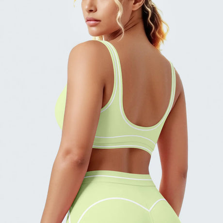 Women's Yoga Bra Vest Fitness Tank Running Workout Gym Top Push Up Padded Soft Slim Contrast Piping Racerback Sports Underwear