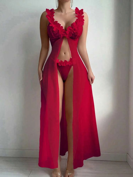 New Sexy Women Nightgowns Floral Sleepwear Summer Slip Night Dress Deep-V Lace Sleep Dress Mesh See Through Baby Doll Nightie