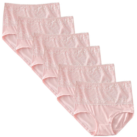 6pcs Women's Panties High Waist Underwear Large Size Fashion Girls Briefs Plus Size Breathable Lace Panty Female Lingerie