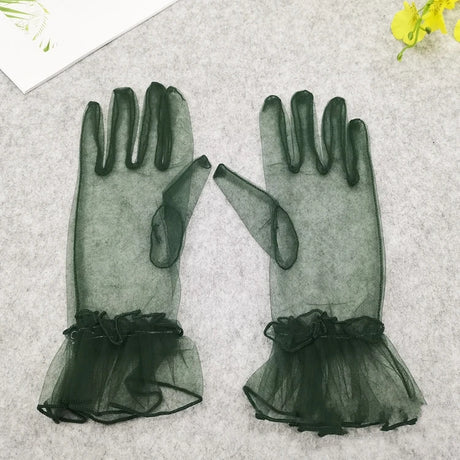 1 Pair Women's Lace Full Finger Gloves Fashion Short Tulle Elastic Etiquette Lotus Leaf Shears for Stylish Hand Protection
