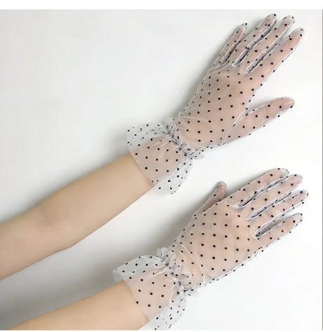 Short Dot Embellished Wedding Veil Performance Gloves for Women Netting Bridal Wedding Gown Polka Dot Gloves Breathable Gloves