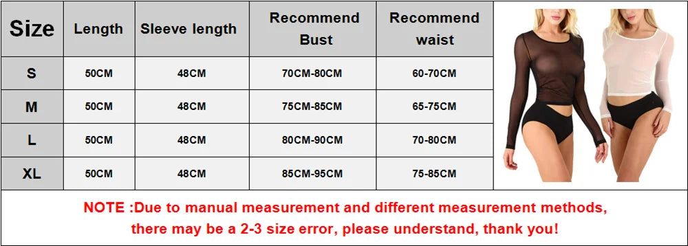 Sexy Women T Shirt See Through Mesh Black Long Sleeve Bodysuit Sheer Slim Turtleneck Tulle Crop Top T-Shirt Transparent Clubwear