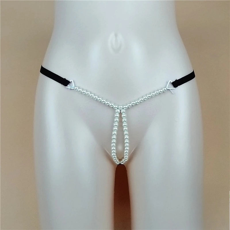 Sexy Massage Pearls Thong Women Panties Open Crotch G-string Erotic Lingerie Woman High Stretch Plus Size T Back Sex Accessories