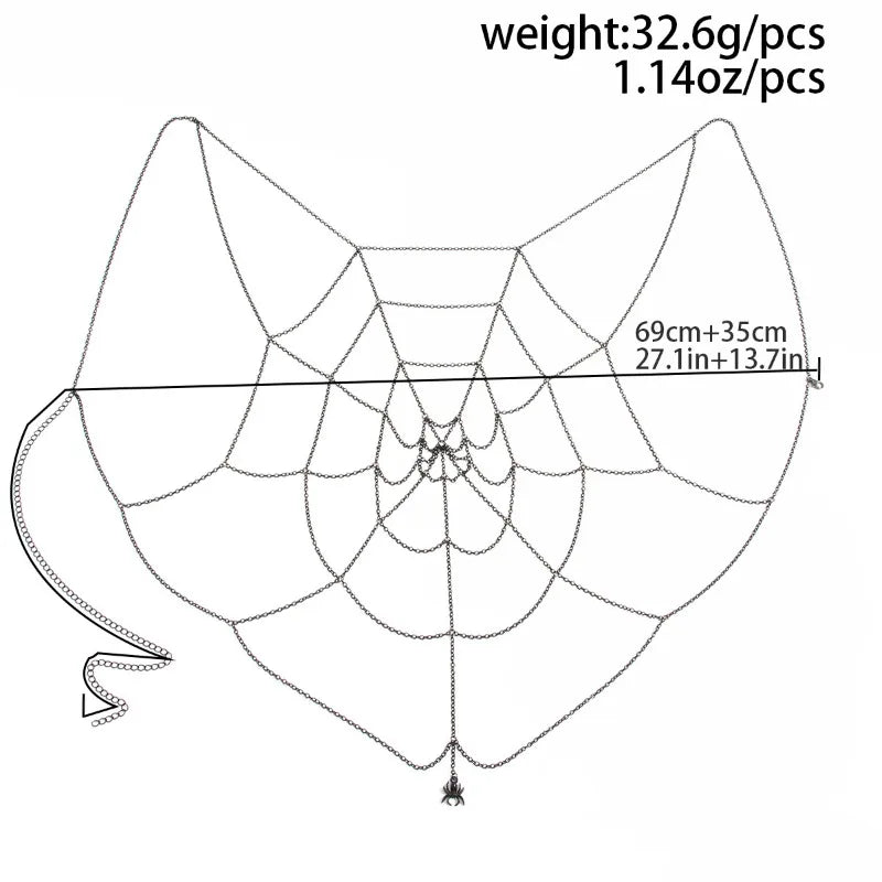 Black Spider Web Body Chain Women Gothic Spider Pendant Back Harness Adjustable Mesh Web Bikini Halloween Festival Body Jewelry