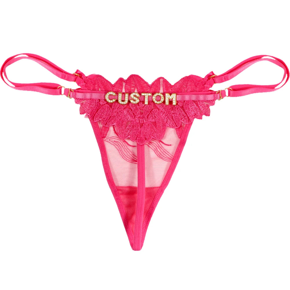 Sexy Customized Name Lace Thong Panties for Women Adjustable Underwear Detachable DIY Letter Personality Valentine's Day Gift