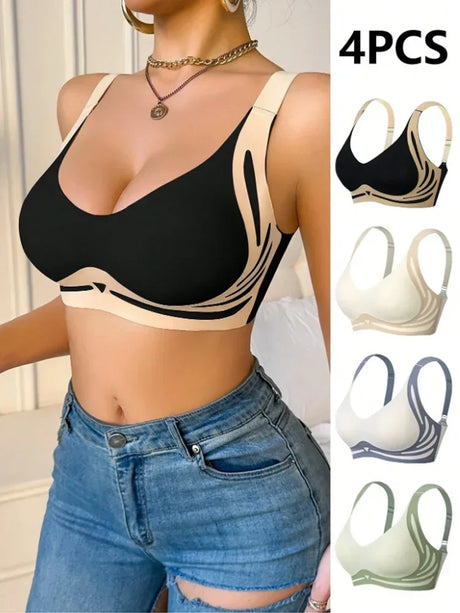 3Pcs/Set Women's Push-up Gather Wireless Bra Women Gathered Up Soft Support Adjustable Underwear Anti-sagging Seamless Bra M-2XL